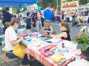 Quilting Table at the 2015 July 4th Block Party